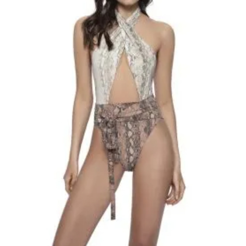 PQ Swim Cream and Brown Snake-Print One-Piece Swimsuit
